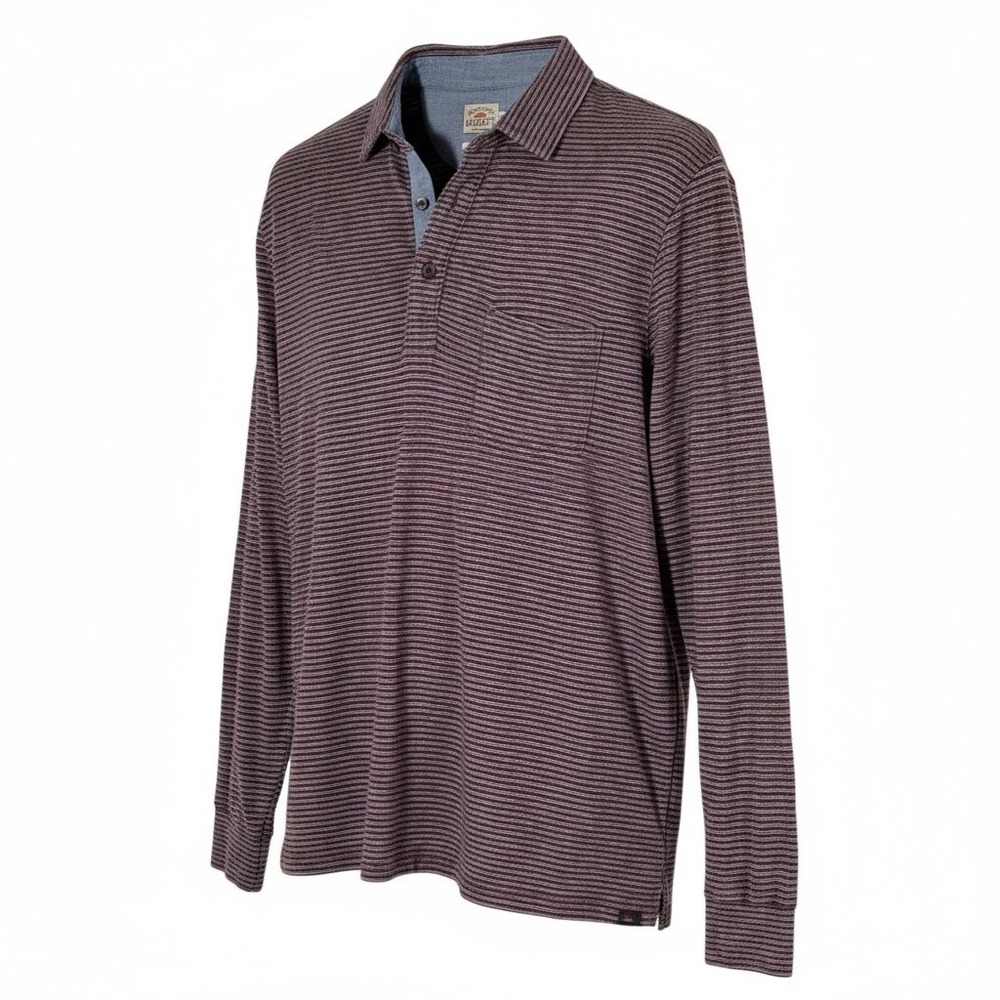 Faherty Brand Men's Long Sleeve Striped Polo Shirt Pocket Size L Emblem on Hem